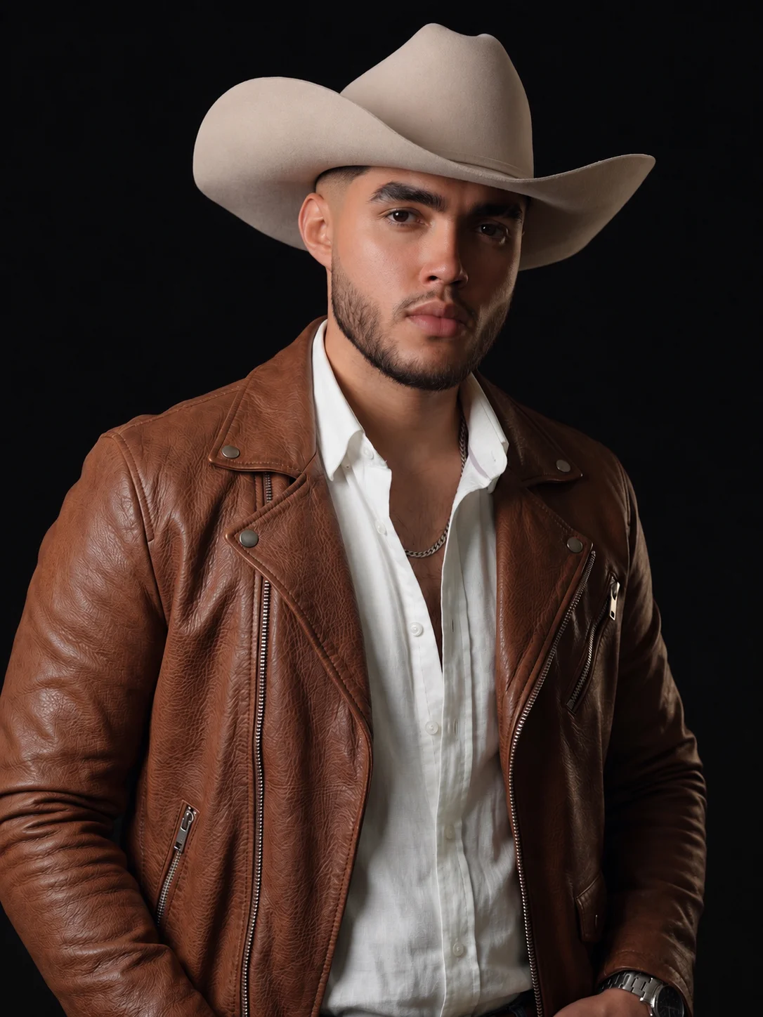 Luis Ignacio — retrato con sombrero y chaqueta de cuero